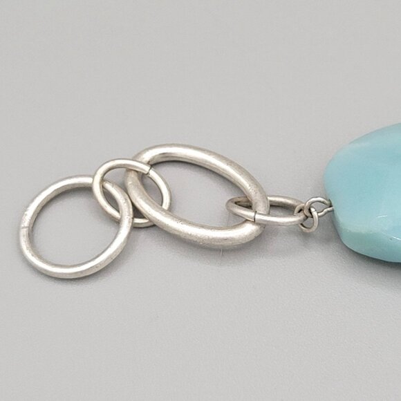 Larimar Silver Tone Metal Key Chain With Faceted Blue Gemstone Pendant - Picture 5 of 6